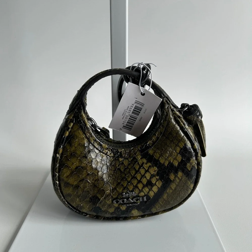 Coach Carmen Green Snake Print Embossed Leather Bag Charm NWT CCF18